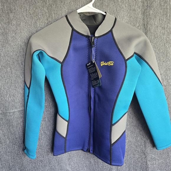 GoldFin Wetsuit Jacket S  Blue Gray Long Sleeve Neoprene Swim Surf Snorkel NWT - Picture 1 of 9